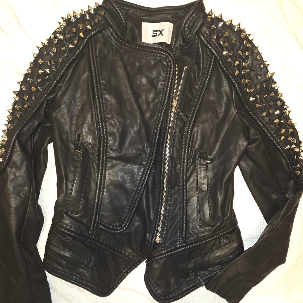 New leather coat with silver spikes